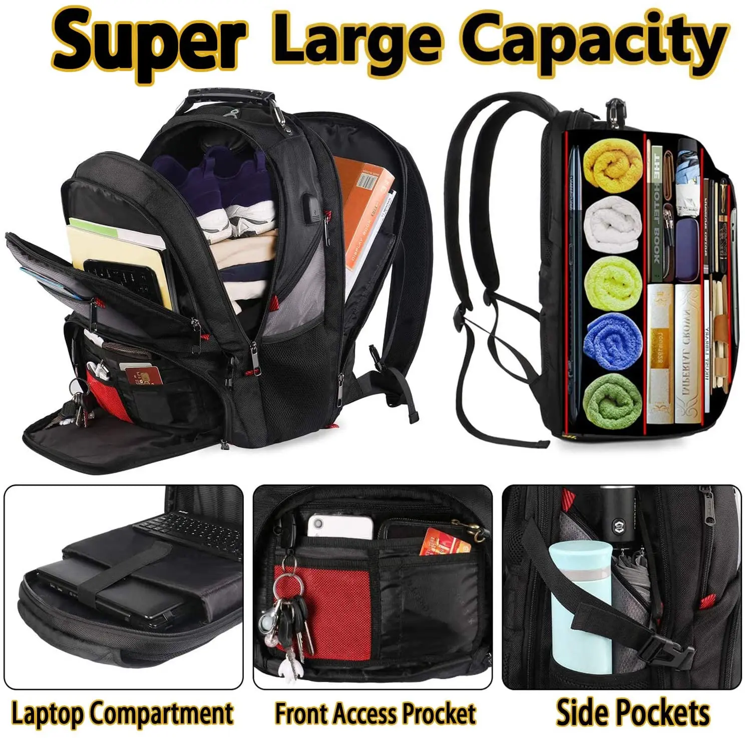 Durable Anti Theft Business Laptop Hiking Rucksack Factory Hot Sell 17inch OEM Smart USB Charging Port Travelling Backpack