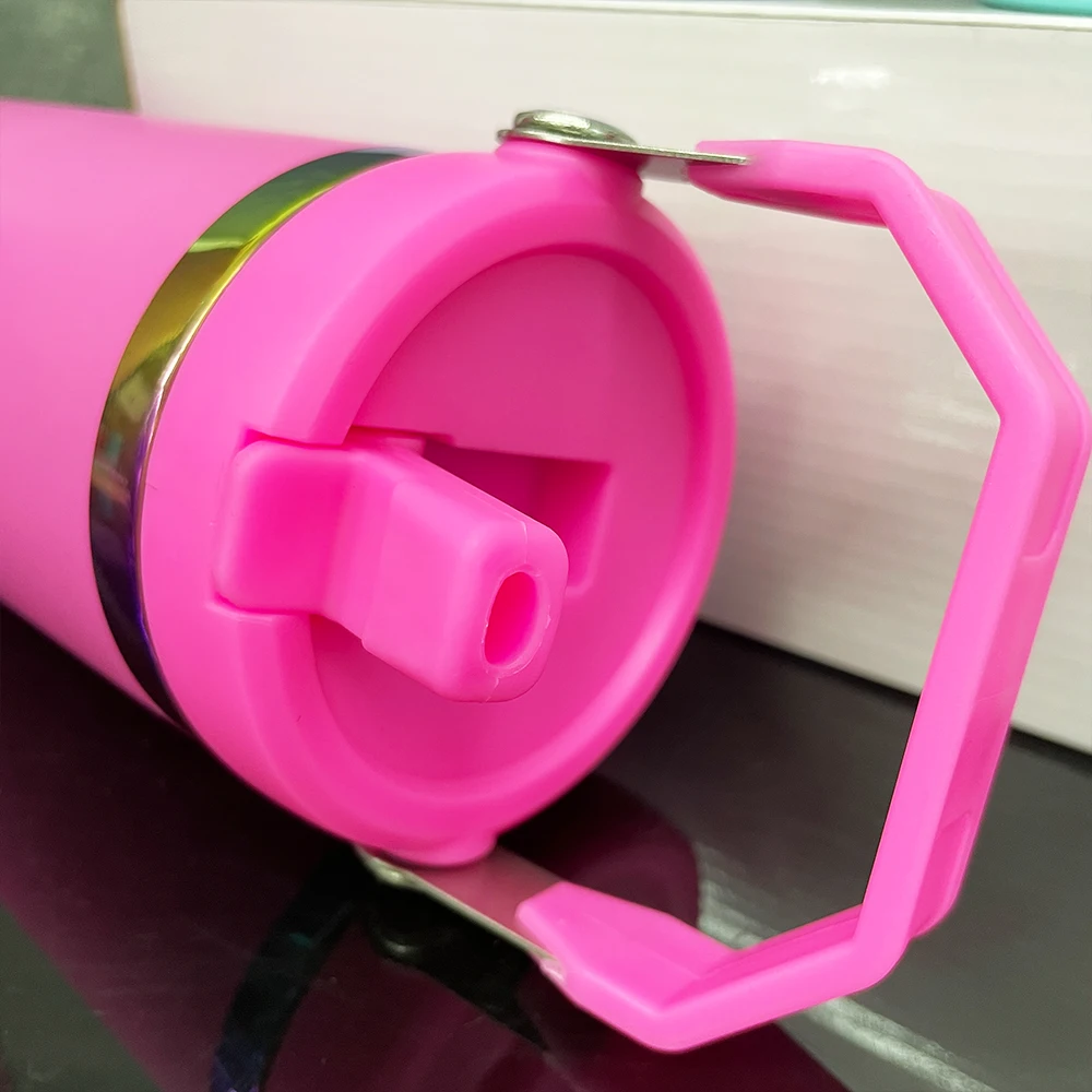 Hot sell portable 30oz sublimation rainbow plated tumbler with flip straw leak proof stainless steel water bottle with handle