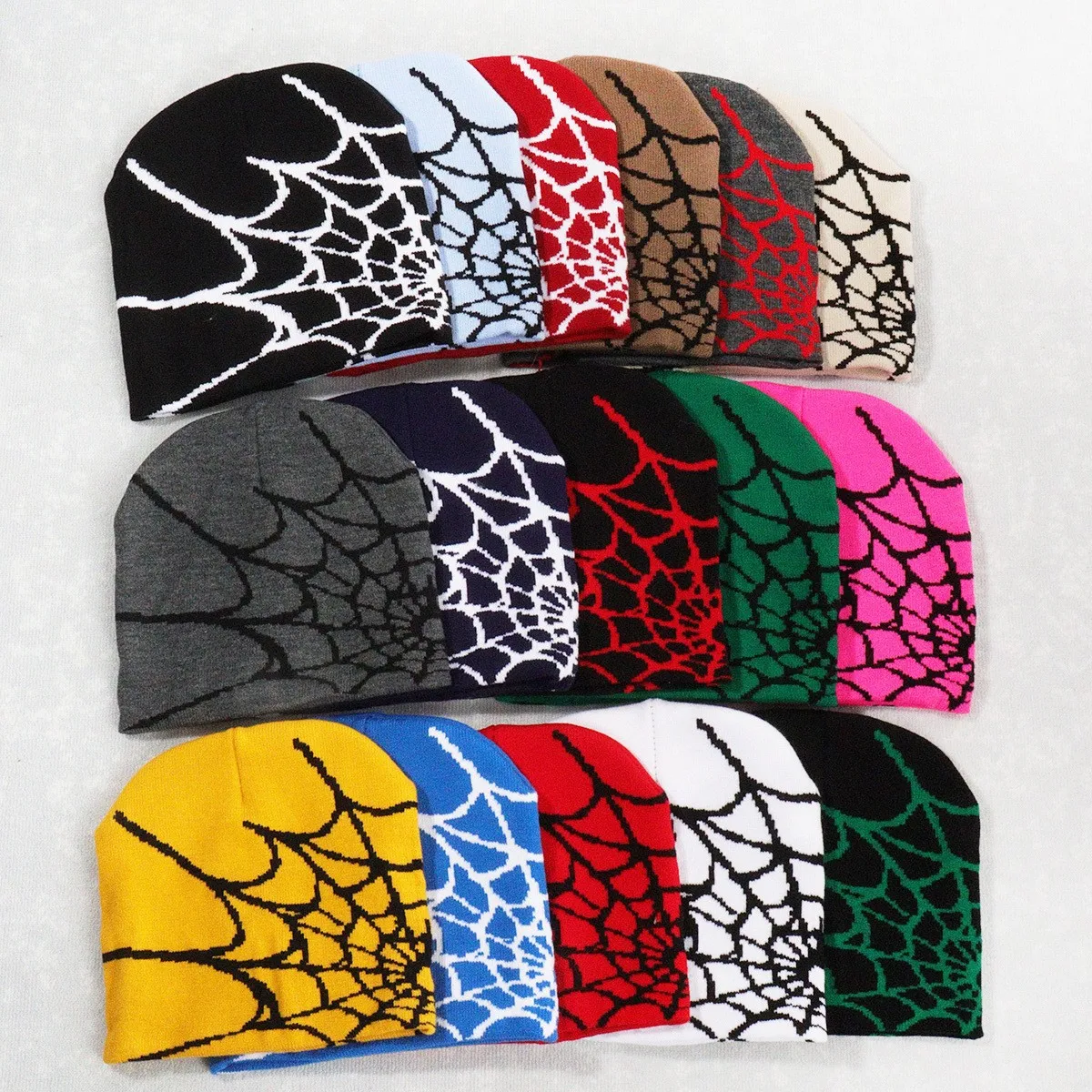 Wholesale Winter Hats Custom Y2K Halloween Jacquard Knitted Cotton Spider Web Beanie Hat
