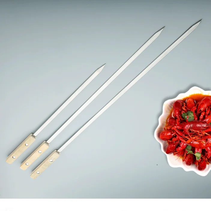 BBQ Sticks Needle Stainless Steel Flat Barbecue Forks Picnic Skewers Cooking Iron Kitchen Meat Holder