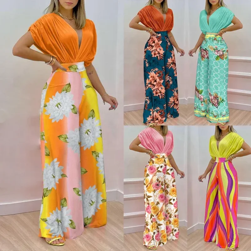 Fashionable Solid Color Sleeveless Obese Two 2Piece Set Jumpsuit For Wome Newest Design Summer Casual Printing Plus Size Ladies