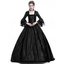 factory christmas party lace stitching flare long sleeve luxury medieval retro court women dress