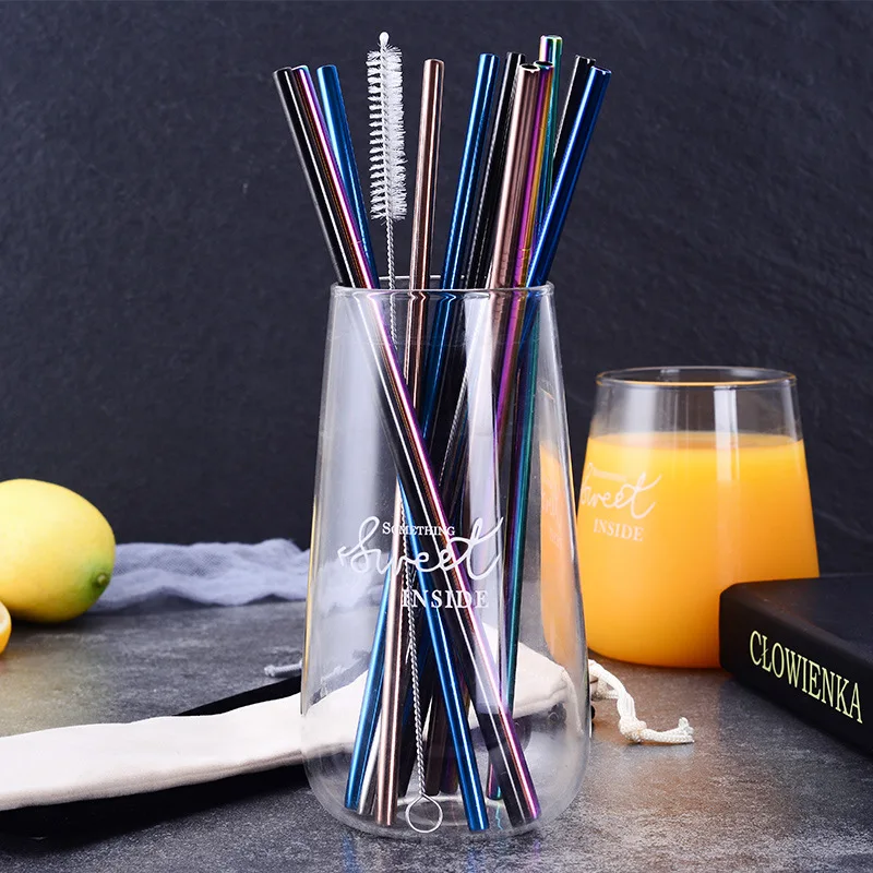 Factory Price Reusable Metal 18/8 Straws Gift Box Custom Printed logo Straw Cleaning Brush