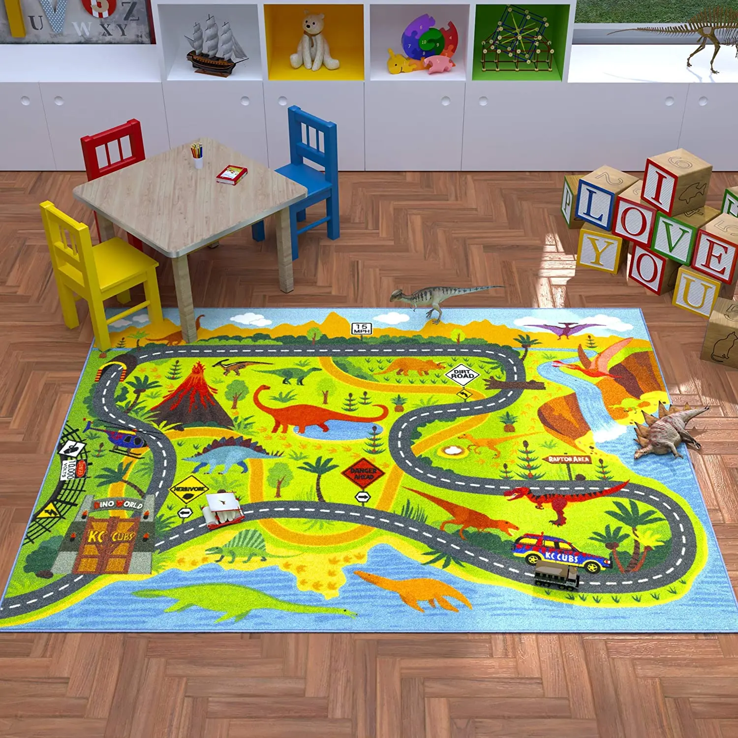 Dinosaur Safari Area Rug Carpet for Kids and Children Bedrooms and Playroom