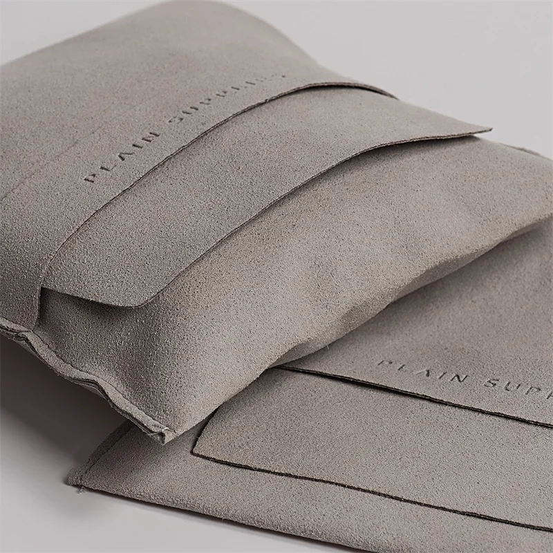 YCX Custom Logo Jewellery Pouch Bag Microfiber Suede Velvet Earring Necklace Snap Button Jewelry Pouch Packaging With Insert Pad