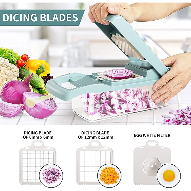 Pro-Series12-in-1 Vegetable Chopper, 7 Blade Vegetable Slicer, Onion Mincer Chopper Cutter Dicer with Container