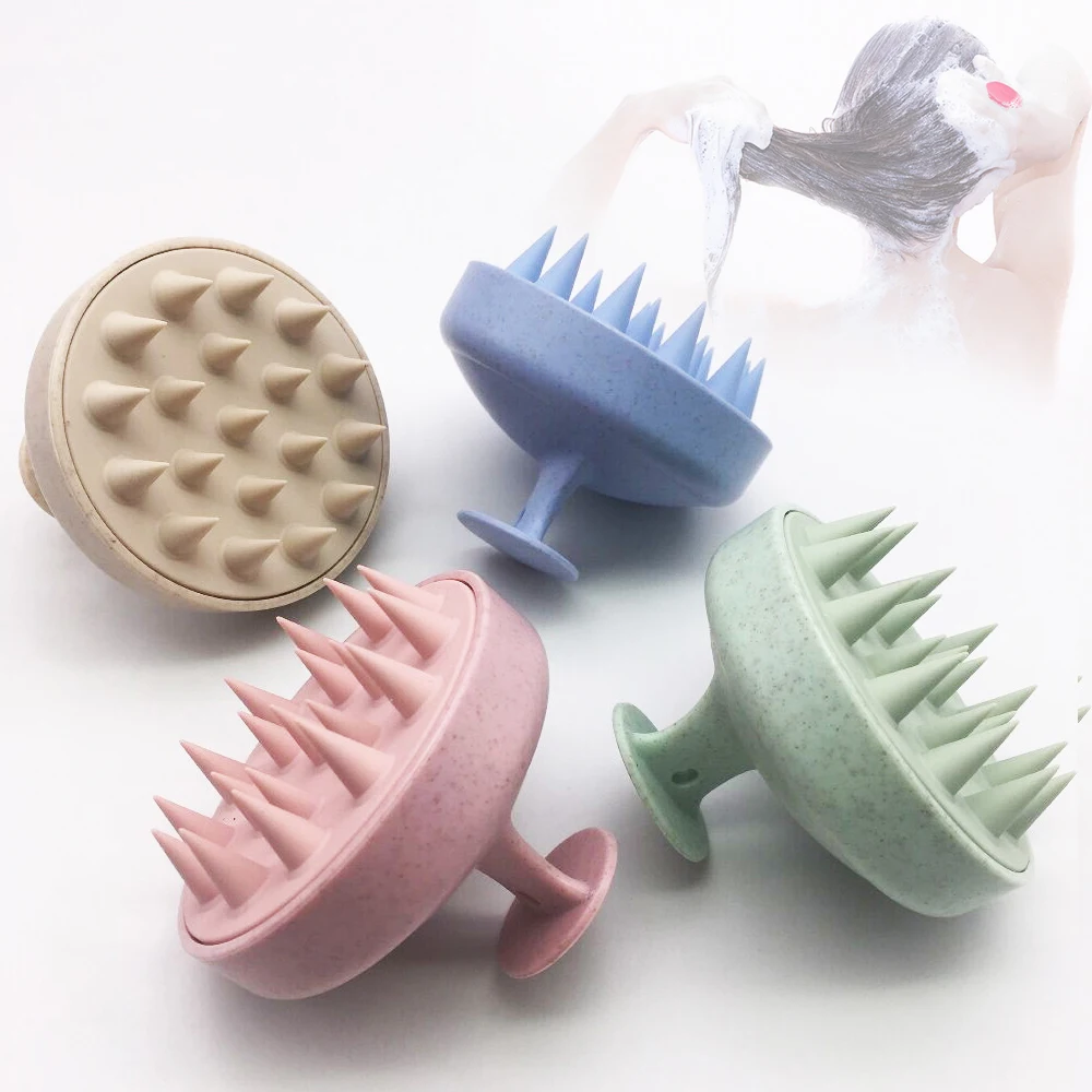 Soft Silicone Scalp Massager Shampoo Hair Brush Wheat Straw Scalp Exfoliator Care Hair Washing Shampoo Brush