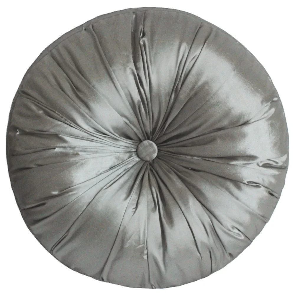 40cm Faux Silk shiny Round  Soft  Decoration Cushion  with Button Design