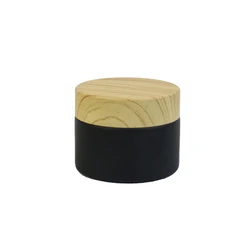 Wholesale cream container matte black frost glass jar with bamboo wood grain lid 5g 10g 15g 20g 30g 50g glass cosmetic jars