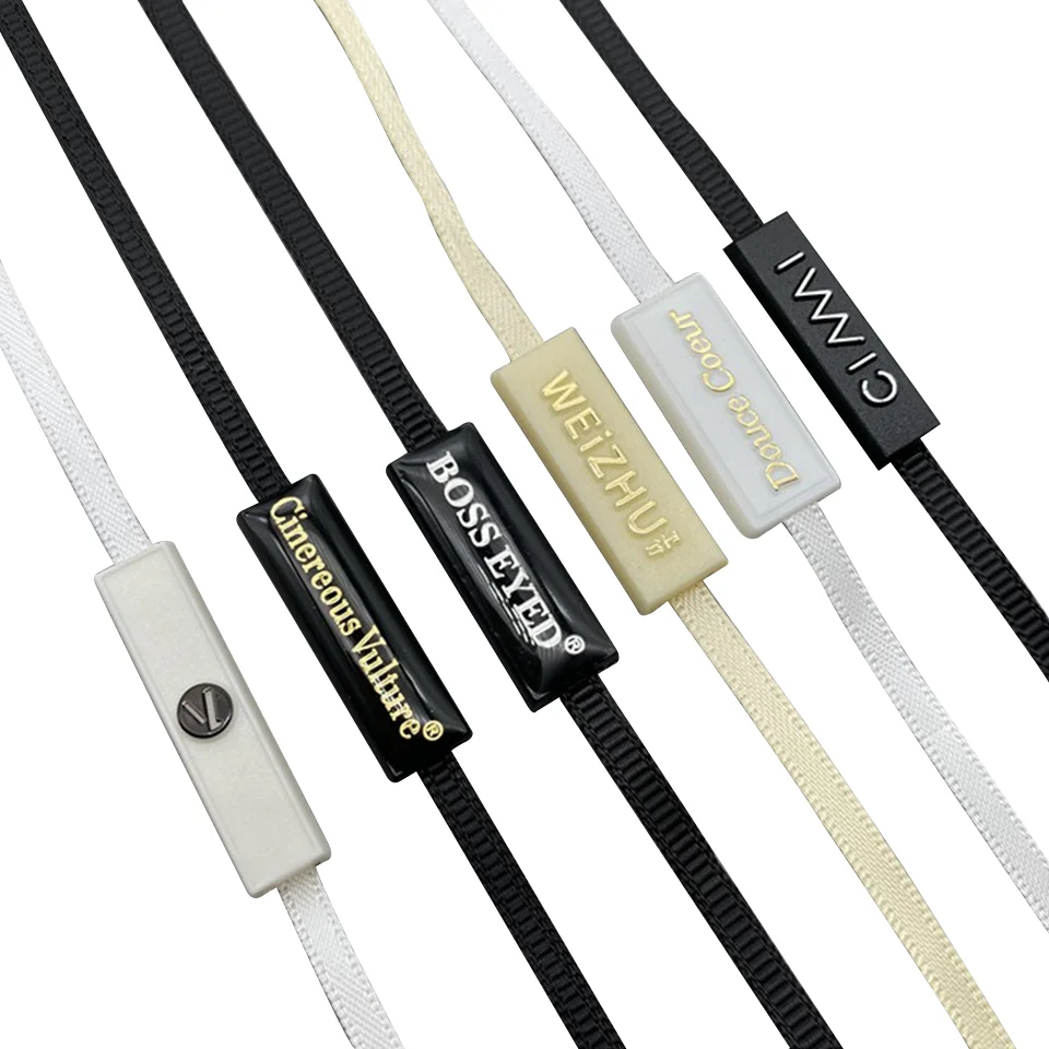 Custom logo patterns texts Exquisite glue tag rope varieties of technologies  clothing hangtag Polyester slings Wax Rope Ribbon