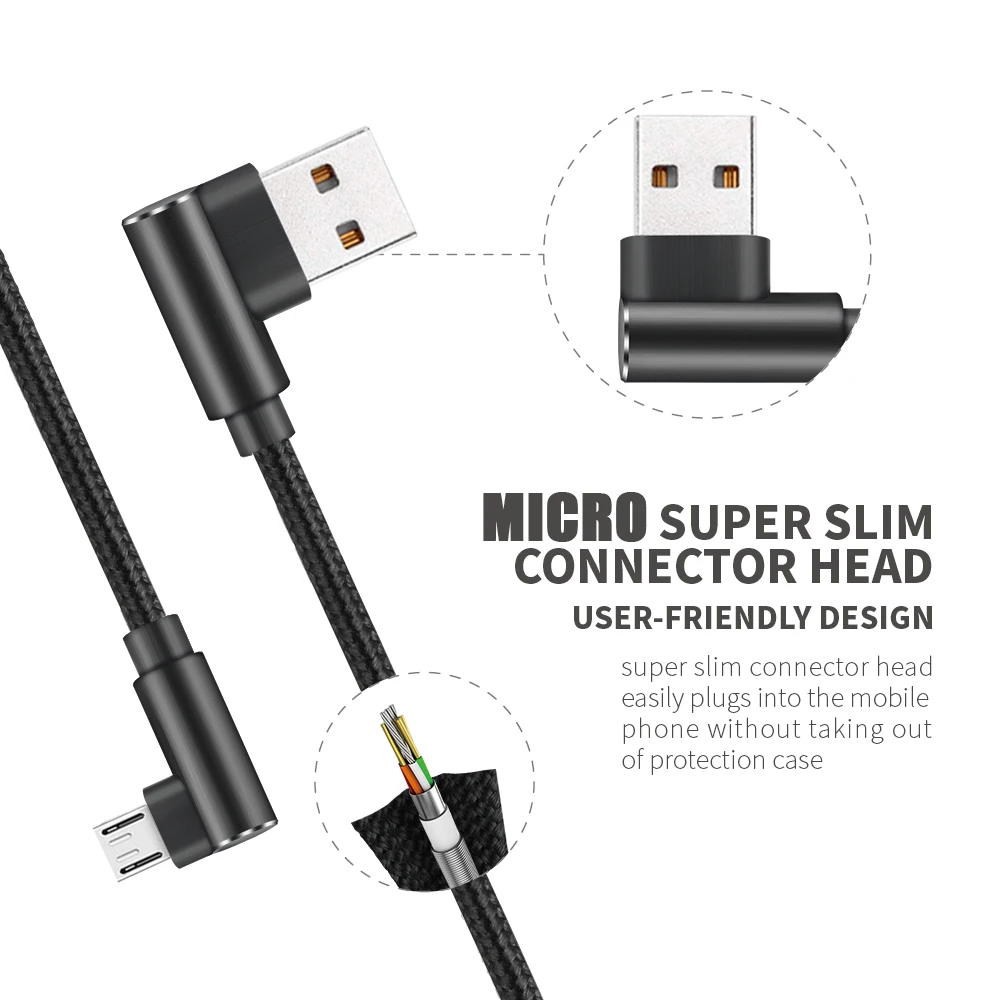 New Trending 90 Degree Mirco Usb Cable Fast charging For Mobile Phones