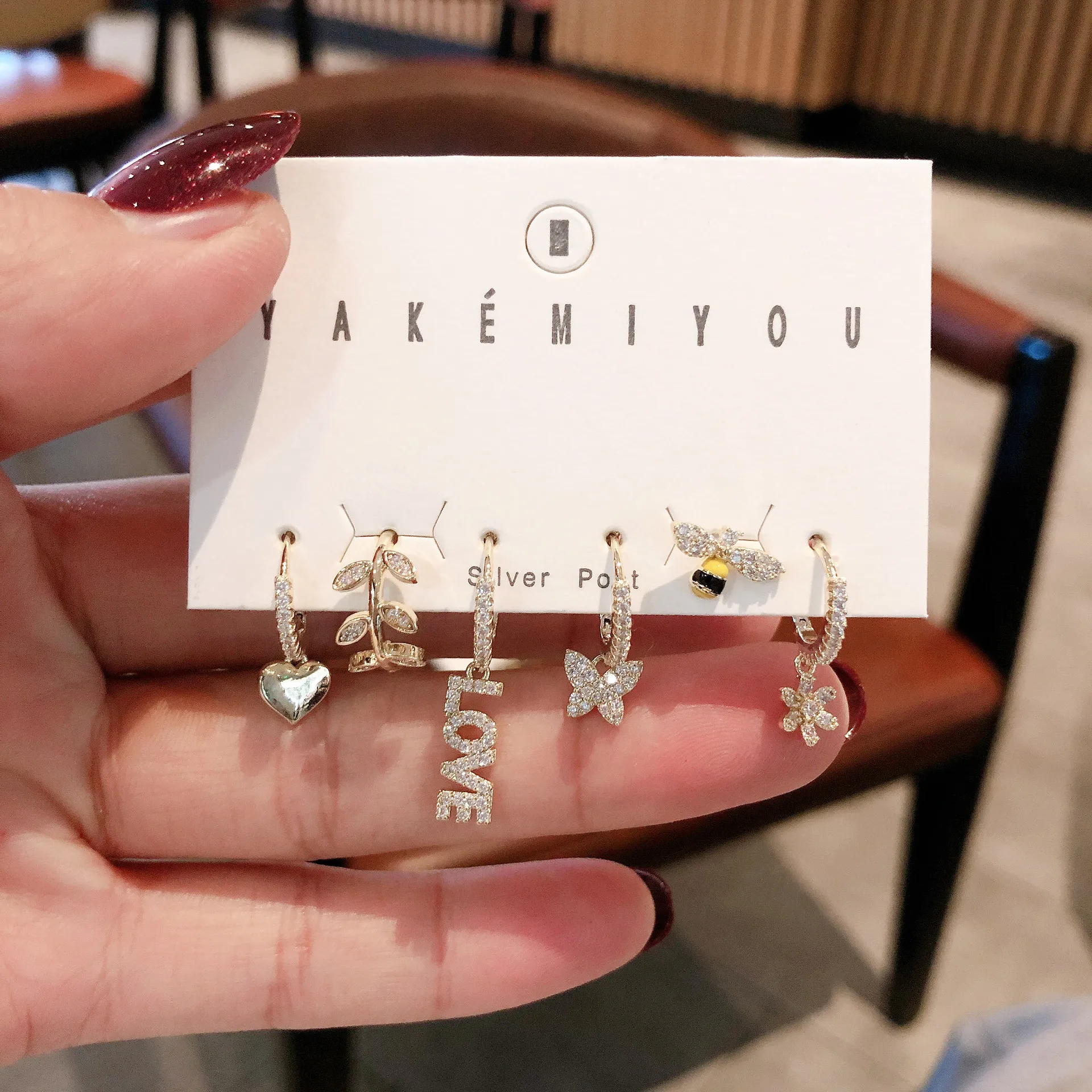 20100809 Set of 6 pieces Bee butterfly Zirconia Micro inlay earrings sets gold plated crystal earrings for women