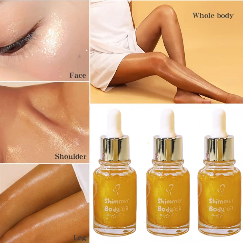 OEM Customization Cosmetics Manufacturer 3 Colors Shimmer Powder Body Glitter Body Glow Oil