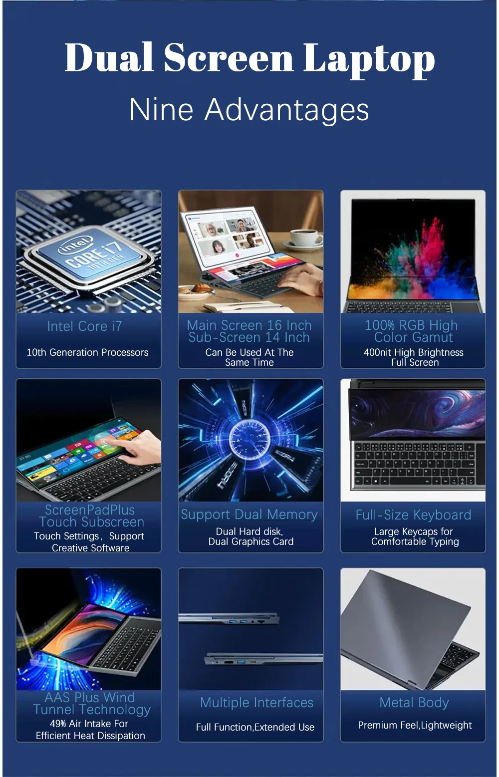 Core i9 10th brand new dual screen Notebook computer business laptop 16+14inch touchscreen DDR4 16GB SSD 1TB