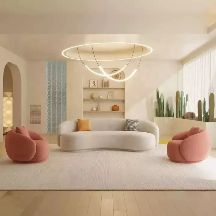 2024 роскошный современный секционный 3-местный диван из белой шерсти ягненка дизайнерский для гостиной комплект мебели