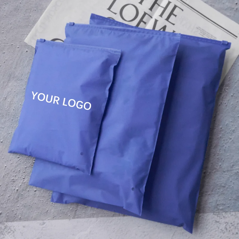 biodegradable custom printed logo blue zipper plastic slider frosted zip lock packaging poly bag for  garment