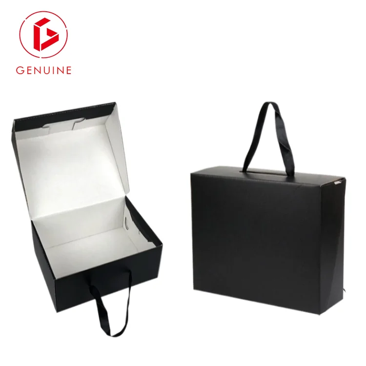 Custom foldable ribbon handle corrugated cardboard packaging clothing underwear shoe box