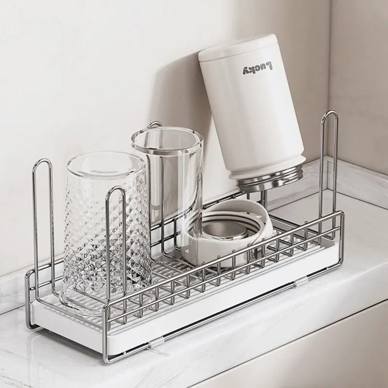 Cup Drying Rack 304 Stainless Steel kitchen desktop Cutting Board Holder Glasses Upside Down Drain Shelf with Drip Tray pull out