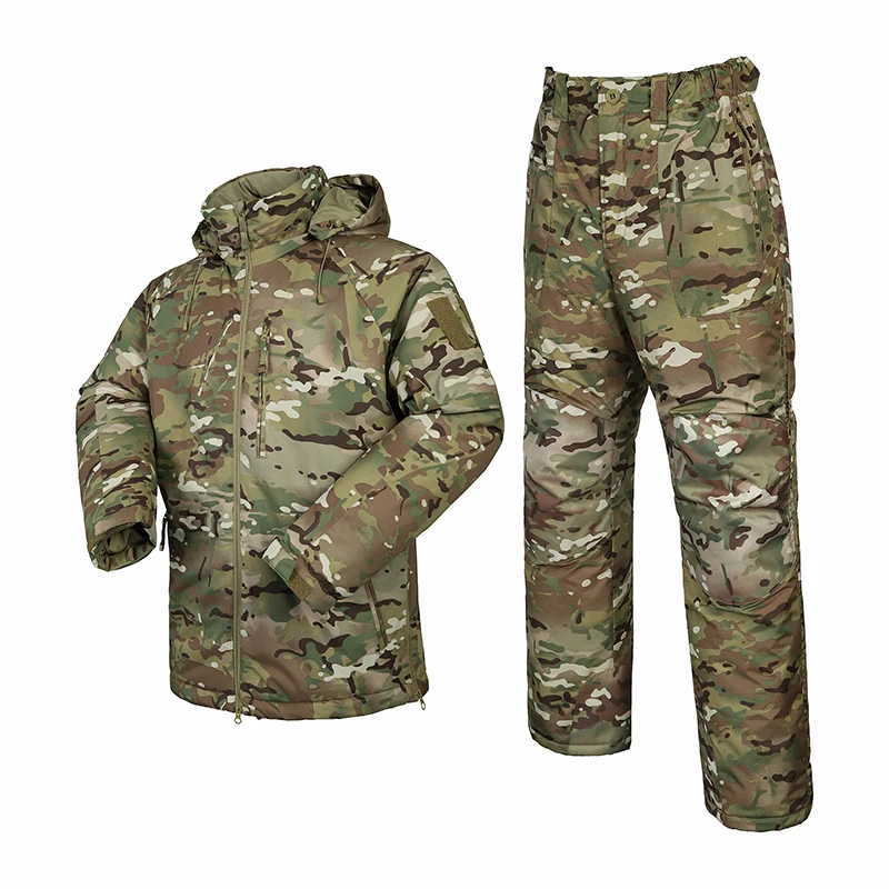LUPU Cotton Combat Uniform Pants and Jacket Winter-Proof Outdoor Hooded Camouflage Waterproof Cotton Suit Feature for Hunting