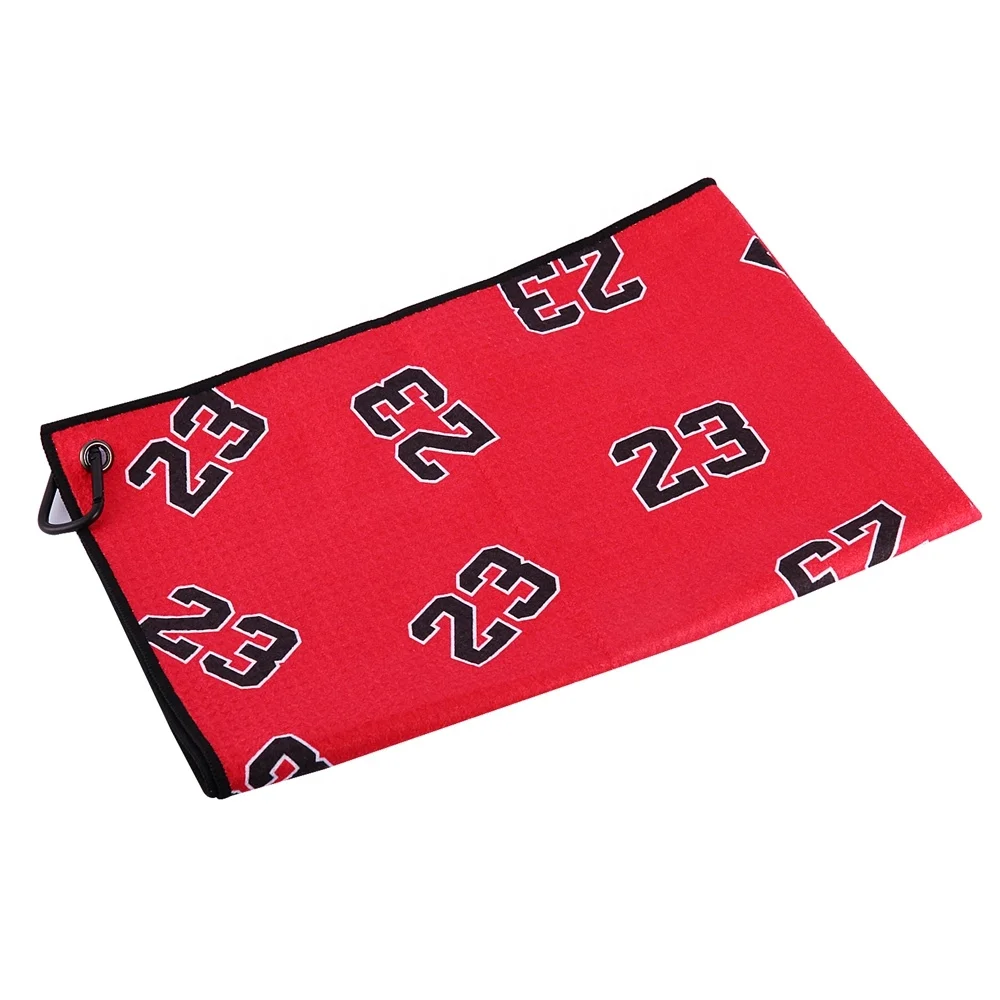 23 Printed Microfiber Waffle Texture Red Golf Towel