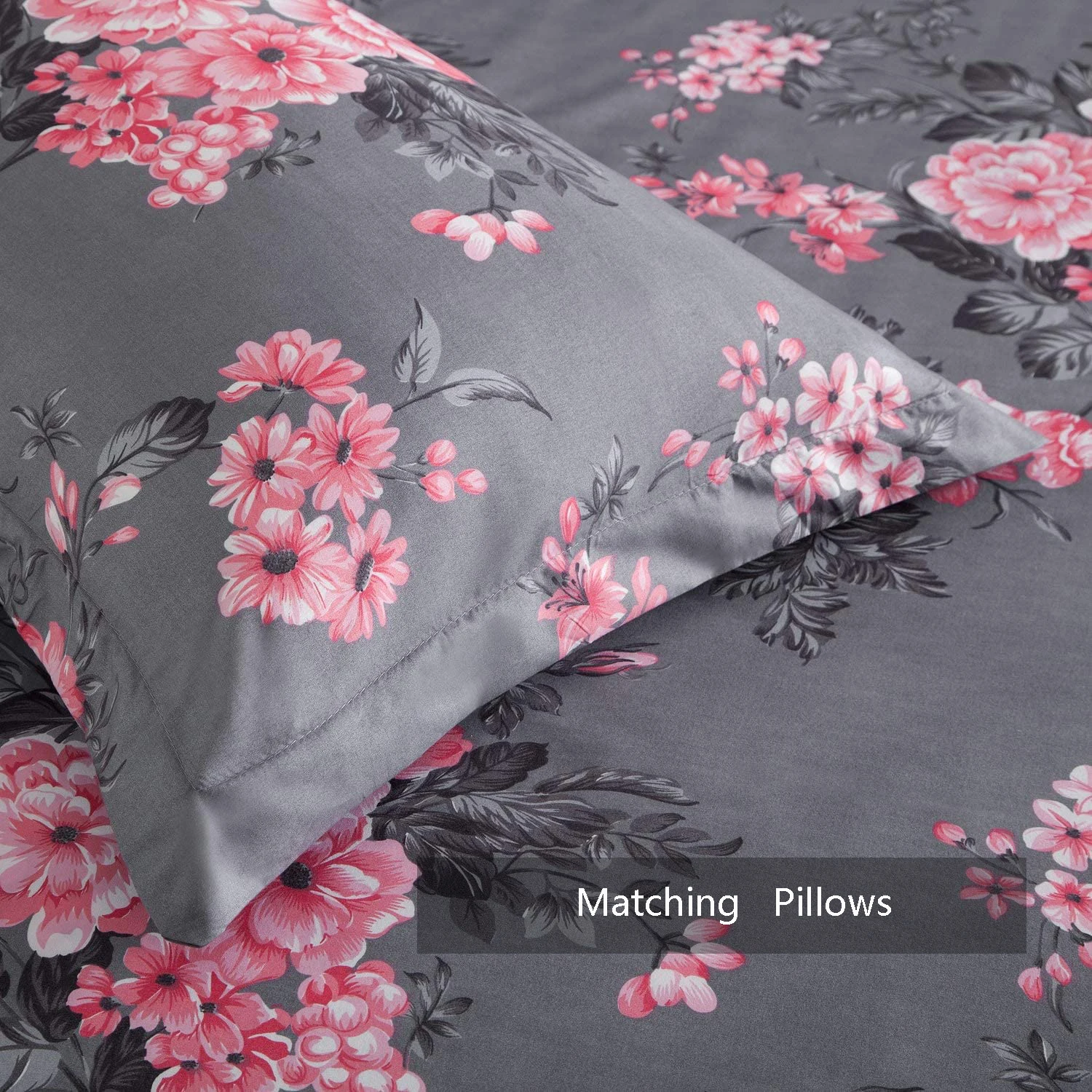 China Factory Price Soft Reversible Brushed Microfiber Printed Bed Duvet Cover Sets Quilt Cover With Pillow Cases Grey Bouquet