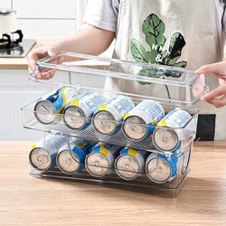 Soda Can Organizers for Refrigerator 2-layer Automatic Rolling Beverage Storage Organizer for Freezer, Countertop,BPA Free Clear