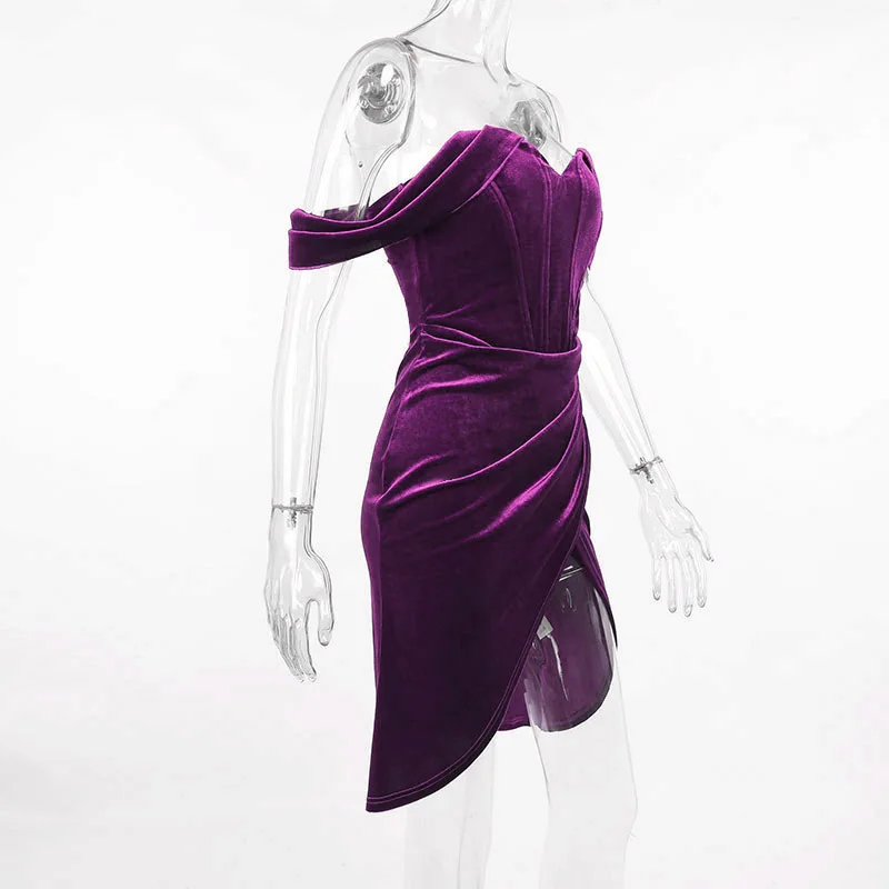 Autumn Korean Velvet Sexy Split Dress  European and American Style Evening Dress Women