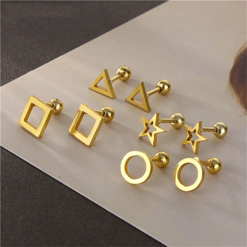 Custom any shape stainless steel earring wholesale geometry triangle earring 18k gold plated star earring