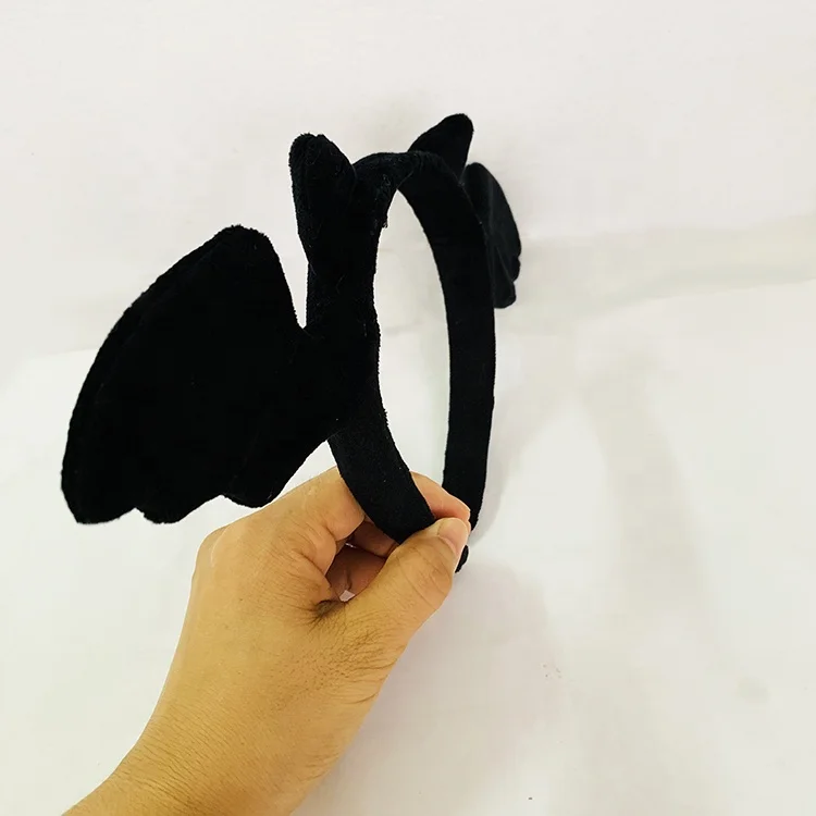 New Popular design Plush Black Bat ear fur headband for christmas party