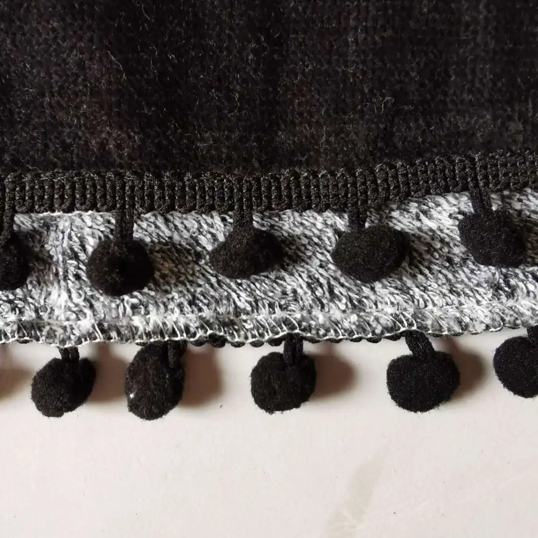 
Green Leaves Design Black Pompom Edges Cotton Print Round Beach Towel 