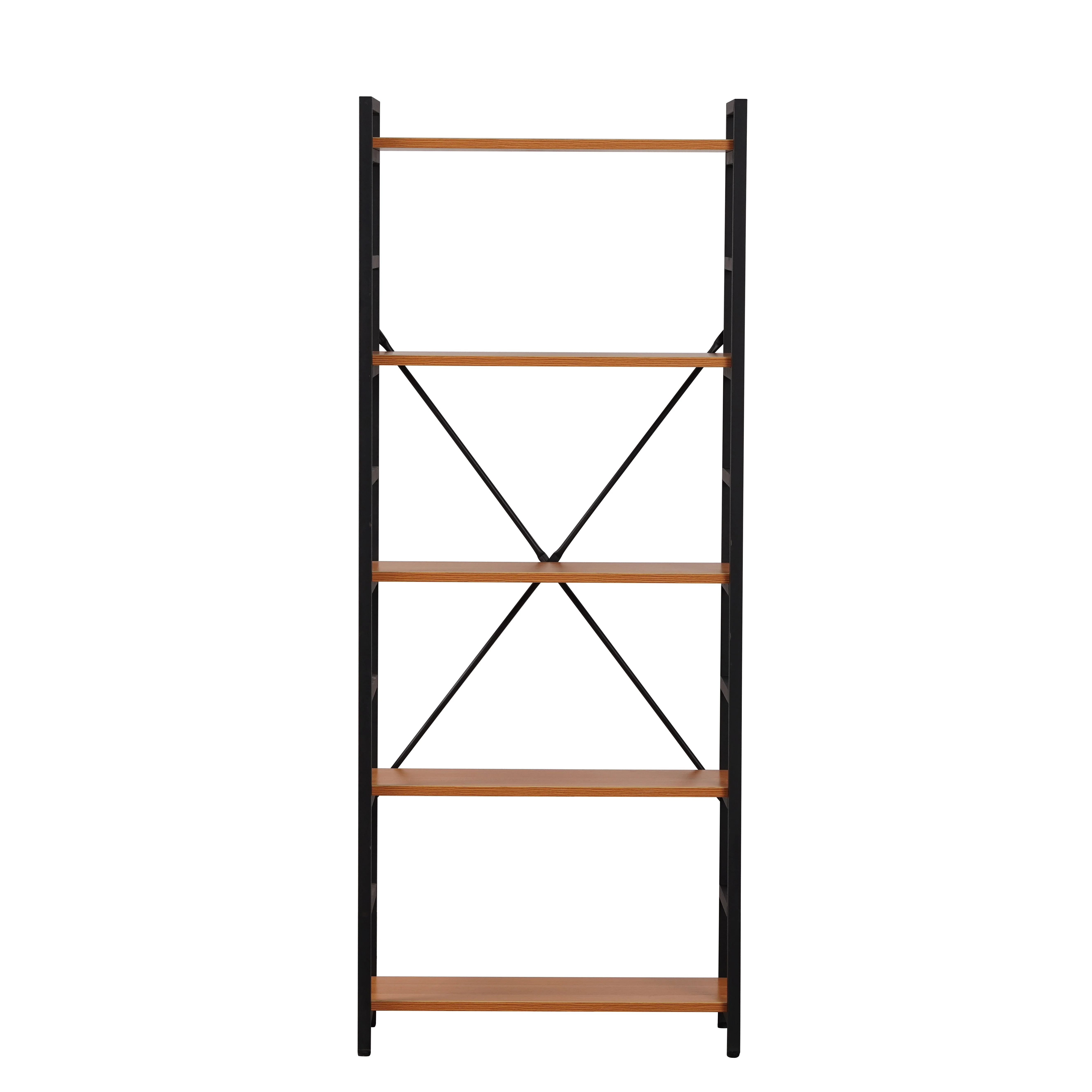 Modern Furniture 5 Tier Office Bookcase Living Room Wood Metal Bookshelf Storage Rack Bookshelves