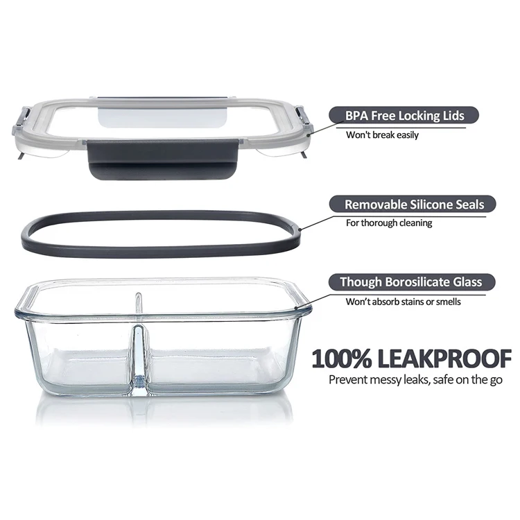 Контейнер для готовой пищи без БФА стеклянный пищевой контейнер с отсеком
