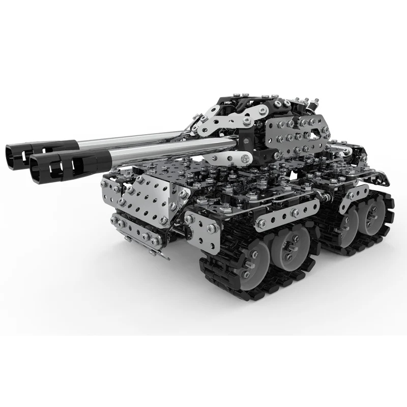 New 2022 Alloy Metal Car 969 Pcs Building Blocks Sets DIY Stainless Steel Double Gun Tank Toy Kids