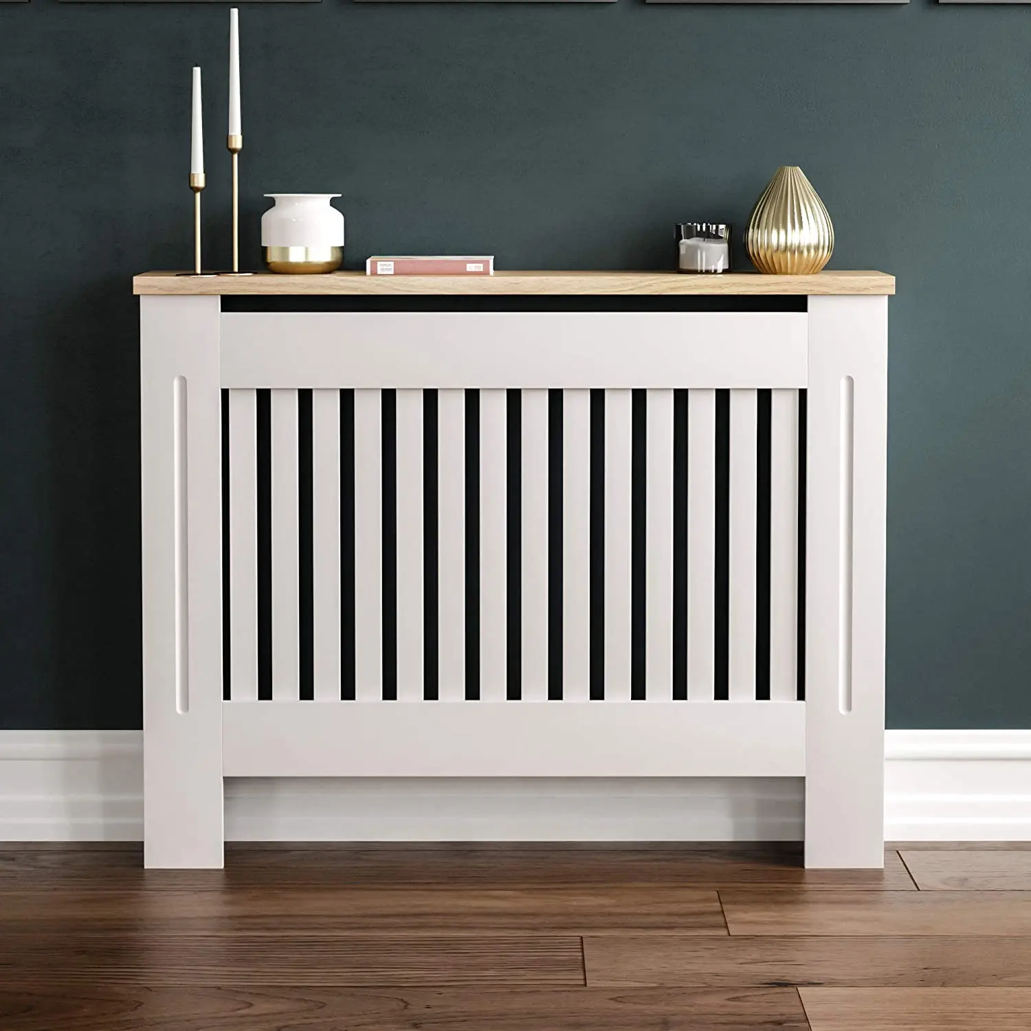 Modern Wooden Radiator Cover Cabinet With Slats Grill White MDF Wood Top Shelf Radiator Heater Cover For Home Furniture Decor