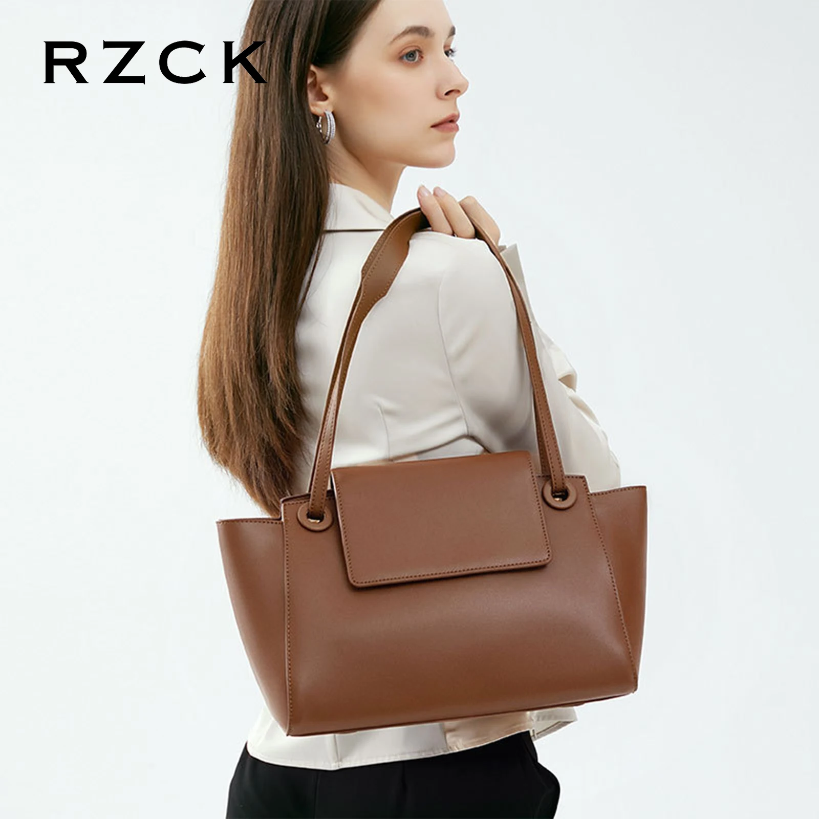 RZCK vintage womens armpit purse custom stylish luxury ladies brown vegan real leather shoulder tote bag with logo bolsa de dama