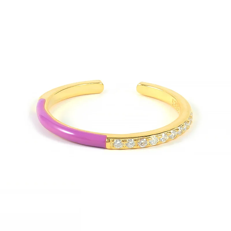 Fashionable and minimalist S925 sterling silver 18k gold and silver plated enamel zircon ring