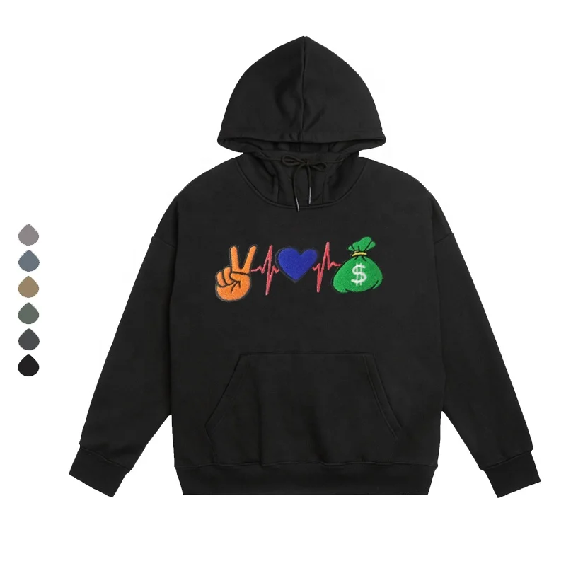 Apparel processing services American euro size unisex mens black fleece cotton hoodies custom embroidered patches hoddie
