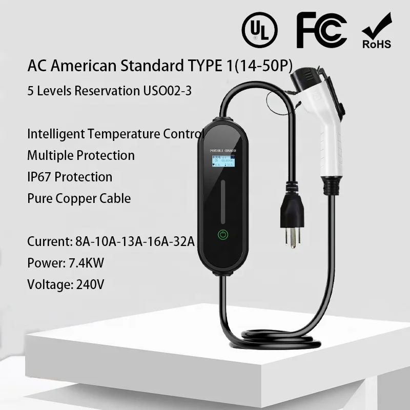 Free wall-mounted back buckle ZR-USO02-3 type 1 AC car charger series AC240V 32A 7.4KW IP67 protection saving energy