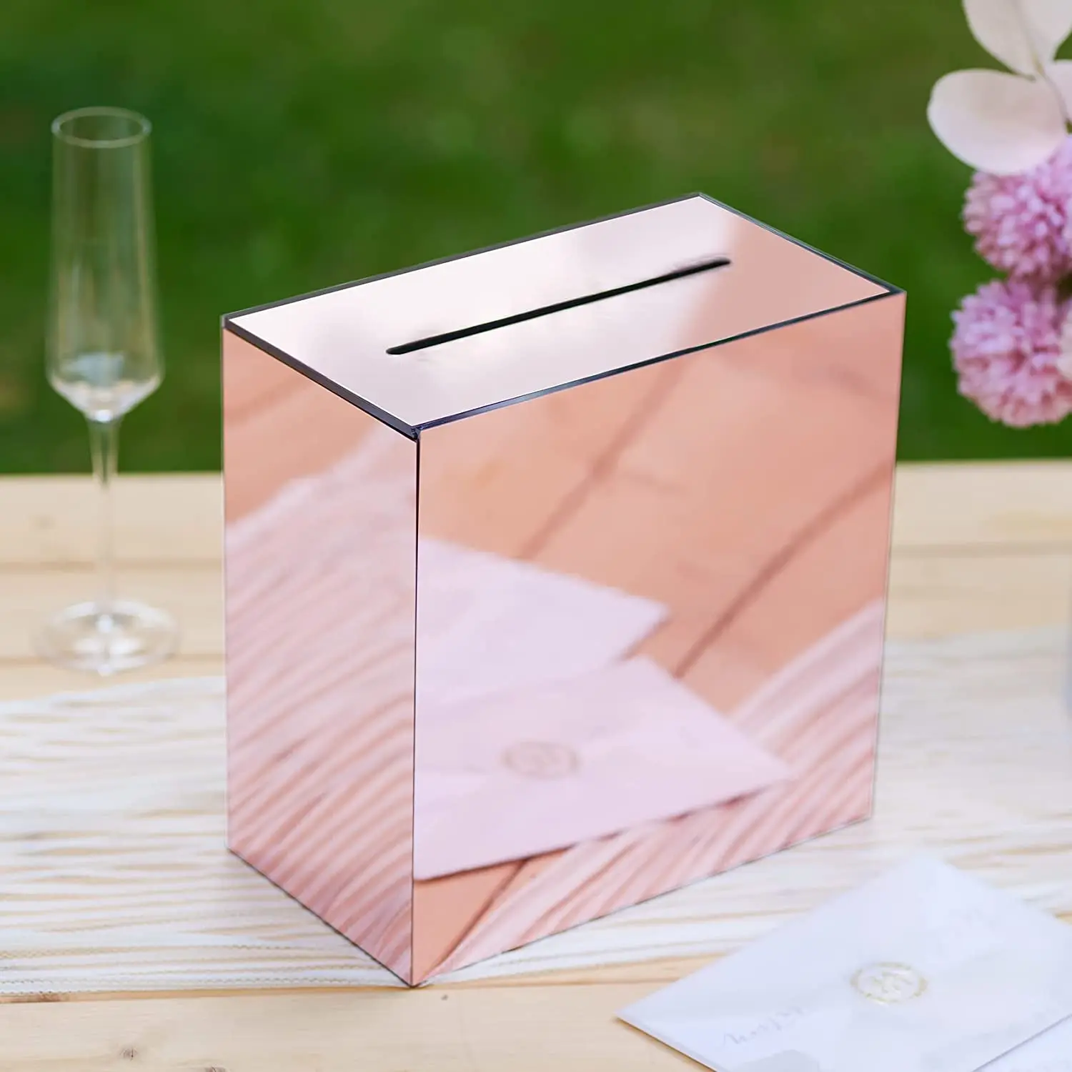 Gold Mirror Acrylic Wedding Card Box with Slot Wedding Receptions Wishing Box
