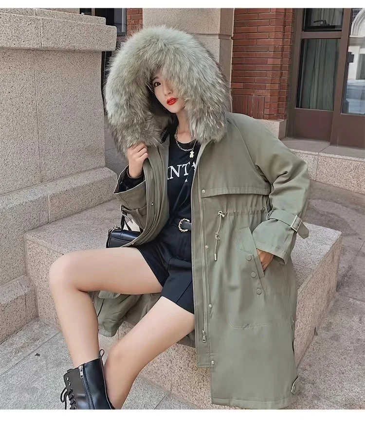 High-end ladies pie overcomes 2021 Korean hot style ladys long warm down coat