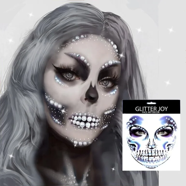 Custom Diamond Jewelry Rhinestone Crystal Halloween Face Temporary Tattoo Sticker