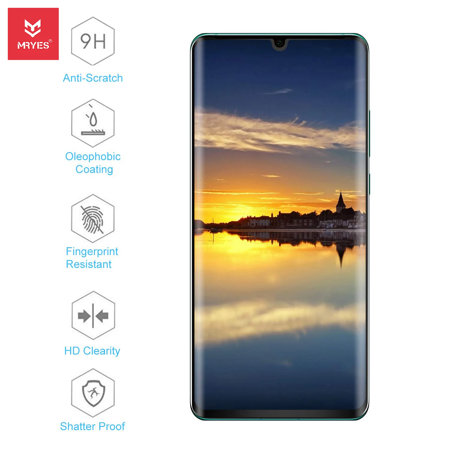 Full Protection 3D Curved Full Glue Front Screen Protector Glass for Huawei P30 Pro