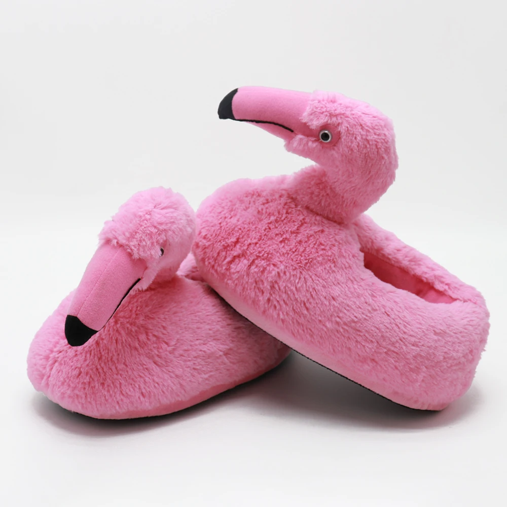 Winter cute cartoon warm love flamingo children plush slippers women wholesale