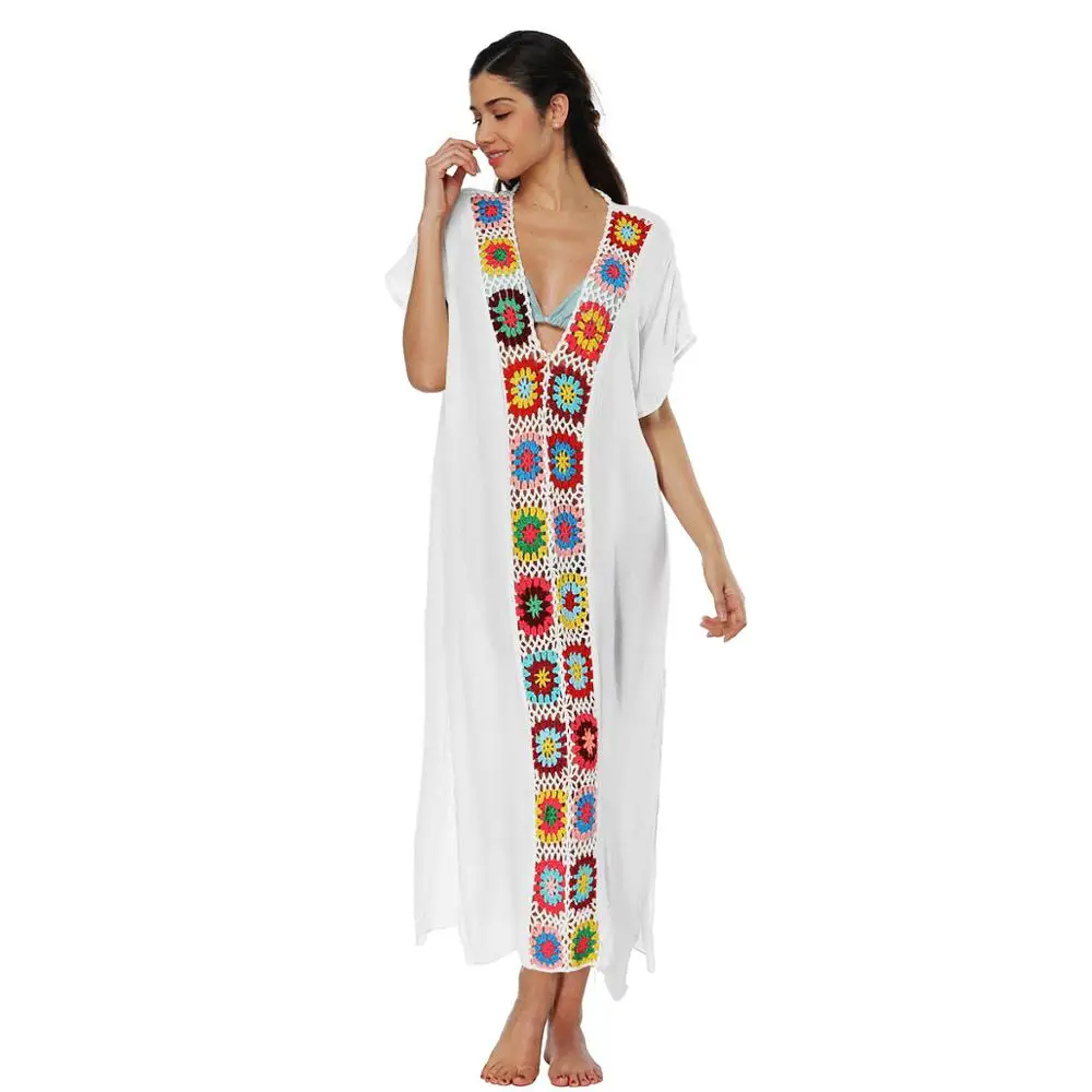 Summer Beach Long Dress Colorful Mexican Perspective Beach Sunscreen V-neck Short Sleeve Bohemia Maxi Dress