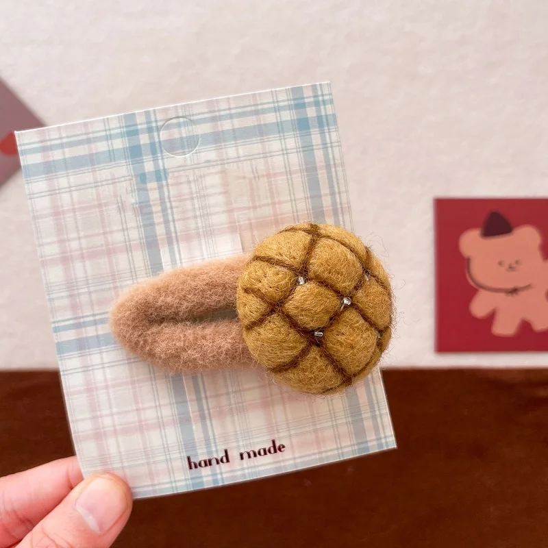 MIO wool felt hair clip elastic hair ties cookies duckbill clips cute wool felt hair band dessert series bb hairpin elastic band