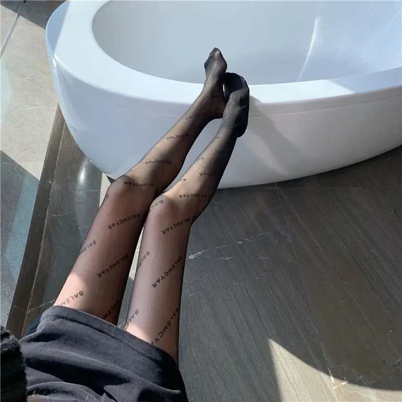  Sexy Women Letter Printed Pantyhose Fashion Nylon Tight Inscription Stockings Female Ultra-thin Breathable