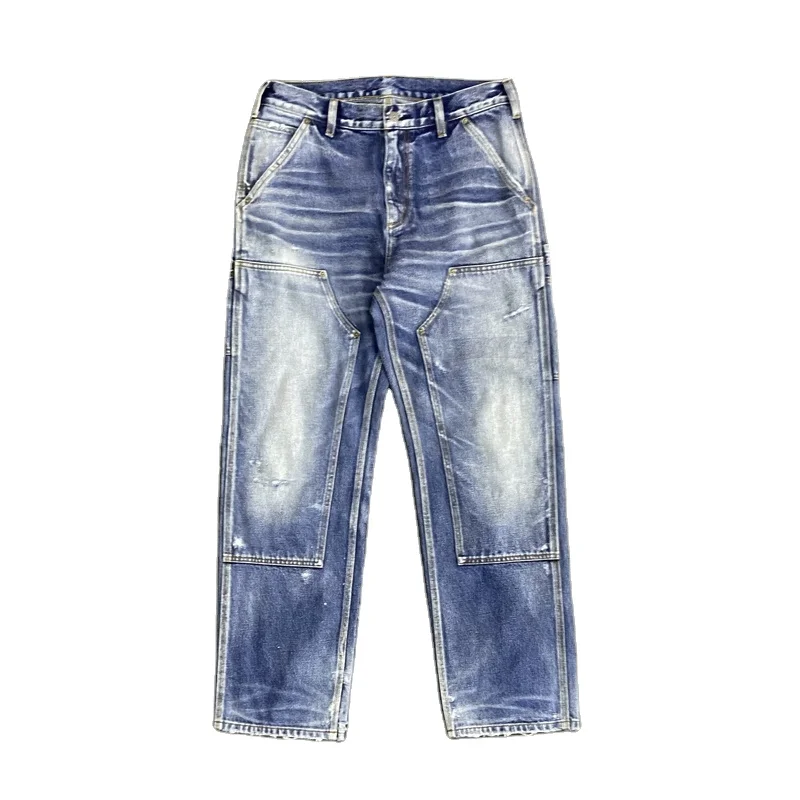 Custom High quality vintage heavy wash distressed ripped CARPENTER FLARED JEANS