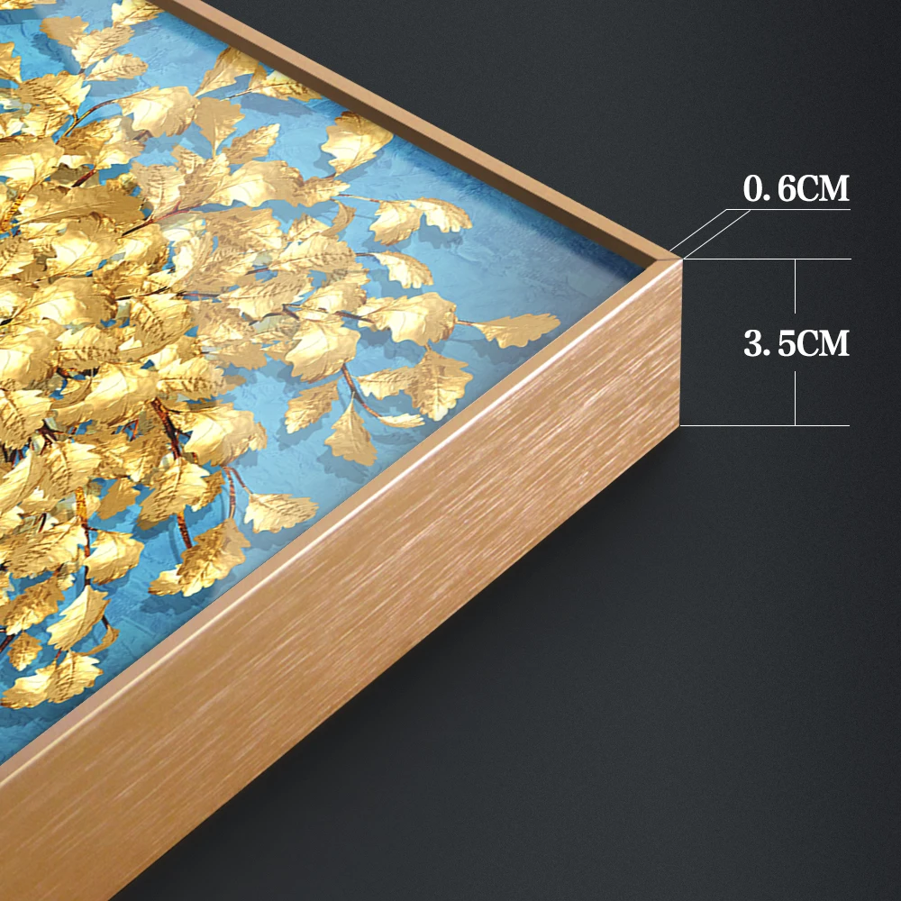Modern ready to hang picture Wall art deco design gold tree painting with glass