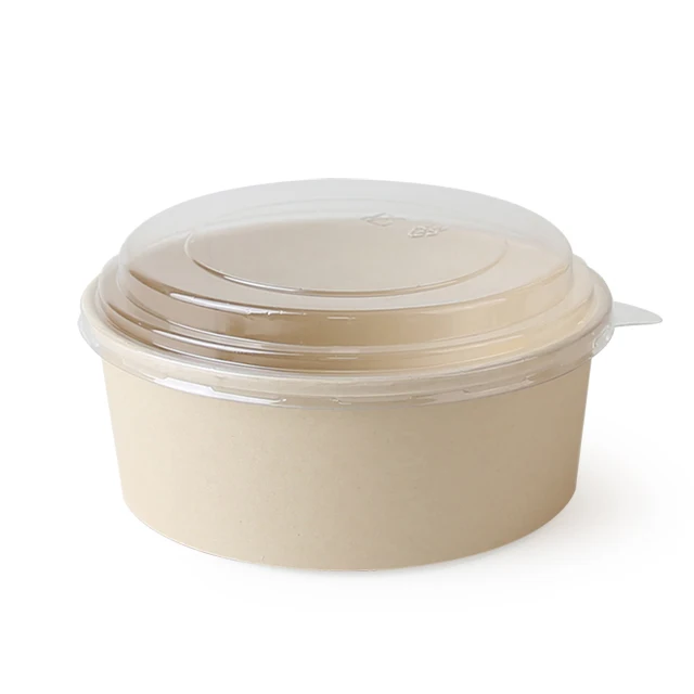 
16oz/25oz/32oz/36oz/42oz/50oz Disposable salad bamboo bowl with plastic lid 