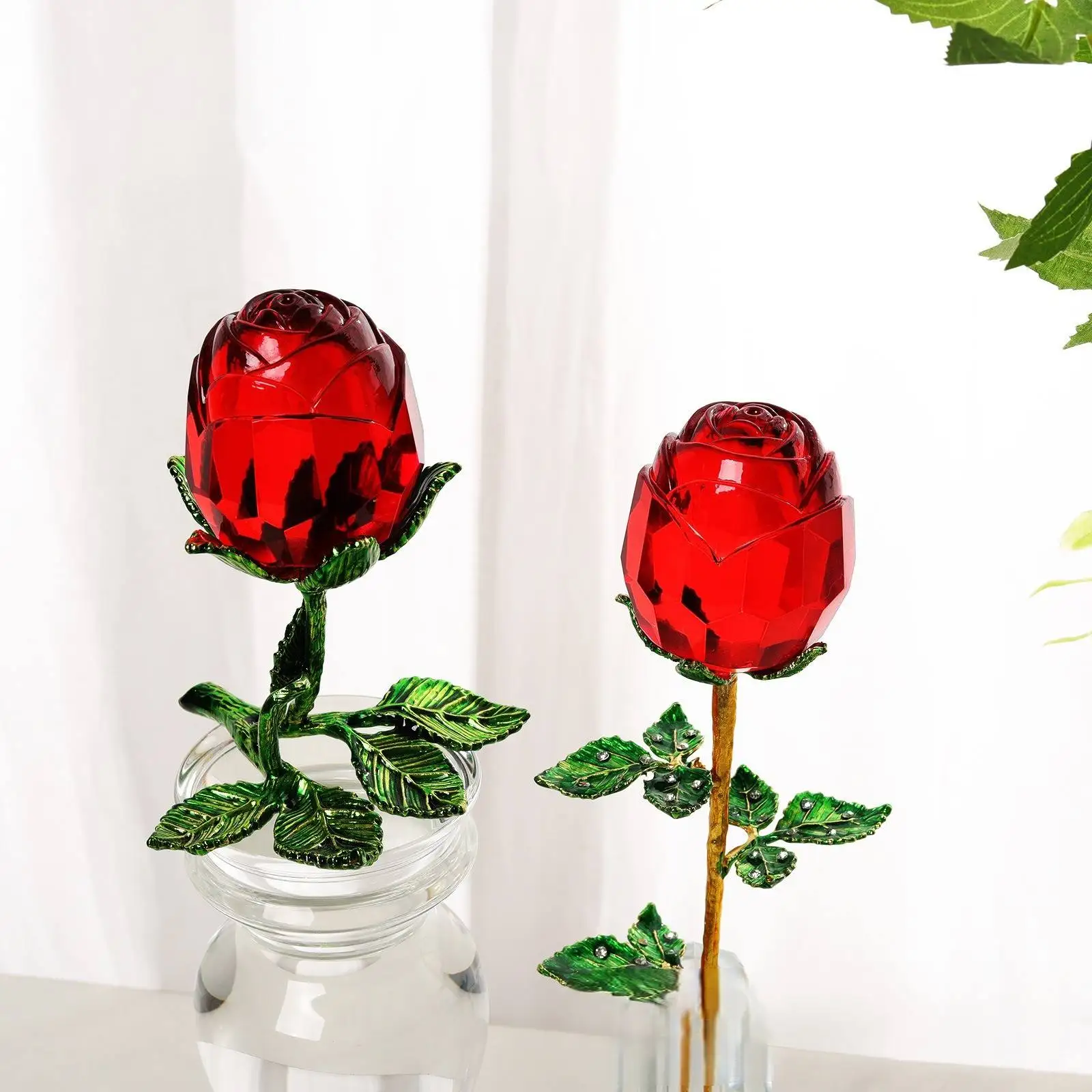 Simple light luxury style crystal crafts tabletop living room decoration Crystal rose in bud flowers crystal christmas crafts